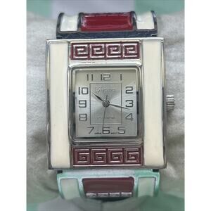Geneva Platinum Red White And Silver Tone Women’s Cuff Watch